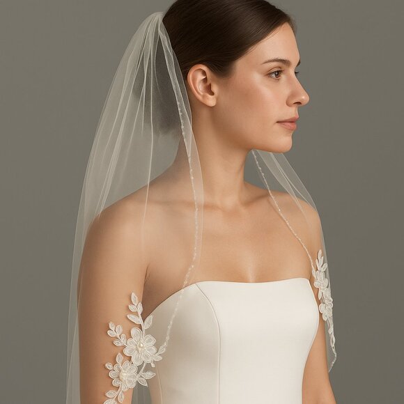 VEN Style Ivory Lace Pearl Embellished Bridal Veil Wedding Accessory - Picture 1 of 6